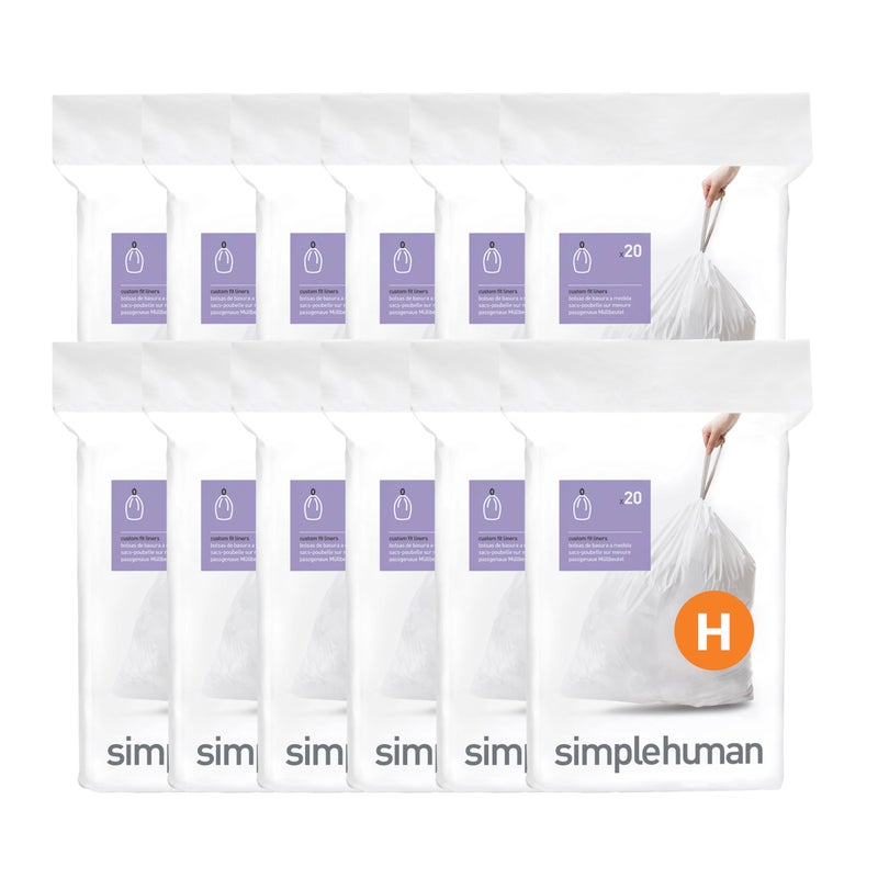 simplehuman Code H 240 Count, Genuine Custom Fit Liners, Drawstring Trash Bags in Dispenser Packs, 30-35 Liter/8-9 Gallon - Image 1